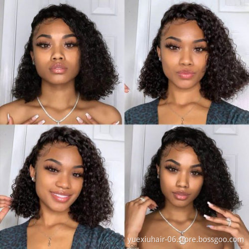 Afro Kinky Curly 13x4 Lace Frontal Human Hair Wig Natural Hairline Brazilian Water Wave Short Bob 4x4 Lace Wig 150% Density